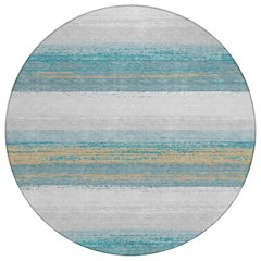 Machine Washable Indoor/Outdoor Chantille ACN2707 Teal 8' x 8' Round Rug