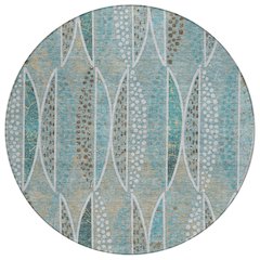 Machine Washable Indoor/Outdoor Chantille ACN2711 Teal 8' x 8' Round Rug
