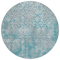 Machine Washable Indoor/Outdoor Chantille ACN2713 Teal 8' x 8' Round Rug
