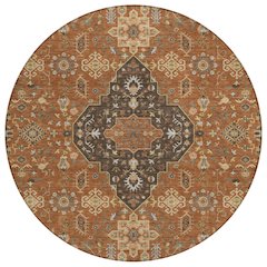 Machine Washable Indoor/Outdoor Chantille ACN2714 Orange 8' x 8' Round Rug