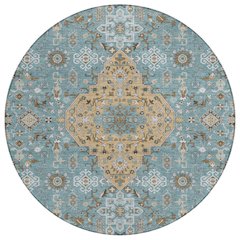 Machine Washable Indoor/Outdoor Chantille ACN2714 Teal 8' x 8' Round Rug