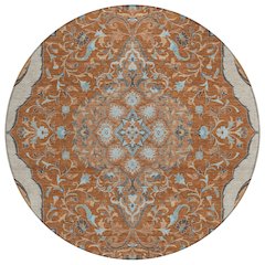 Machine Washable Indoor/Outdoor Chantille ACN2715 Orange 8' x 8' Round Rug