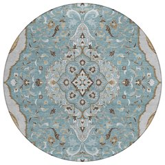 Machine Washable Indoor/Outdoor Chantille ACN2715 Teal 8' x 8' Round Rug