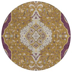 Machine Washable Indoor/Outdoor Chantille ACN2715 Gold 8' x 8' Round Rug