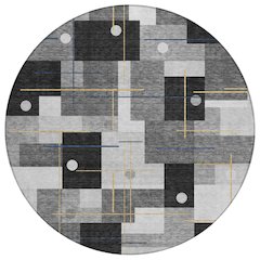 Machine Washable Indoor/Outdoor Chantille ACN2716 Black 8' x 8' Round Rug