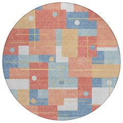 Machine Washable Indoor/Outdoor Chantille ACN2716 Orange 8' x 8' Round Rug