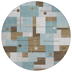 Machine Washable Indoor/Outdoor Chantille ACN2716 Teal 8' x 8' Round Rug