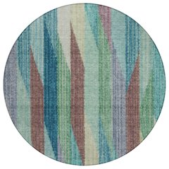 Machine Washable Indoor/Outdoor Chantille ACN2720 Teal 8' x 8' Round Rug