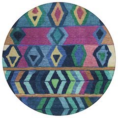 Machine Washable Indoor/Outdoor Chantille ACN2721 Blue 8' x 8' Round Rug