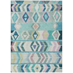 Machine Washable Indoor/Outdoor Chantille ACN2721 Teal 3' x 5' Rug