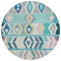 Machine Washable Indoor/Outdoor Chantille ACN2721 Teal 8' x 8' Round Rug