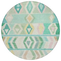Machine Washable Indoor/Outdoor Chantille ACN2721 Teal 8' x 8' Round Rug