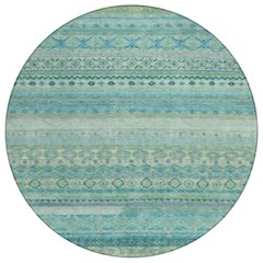 Machine Washable Indoor/Outdoor Chantille ACN2722 Teal 8' x 8' Round Rug