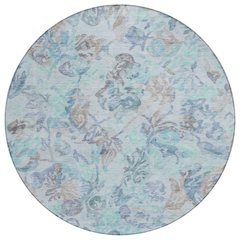 Machine Washable Indoor/Outdoor Chantille ACN2723 Teal 8' x 8' Round Rug