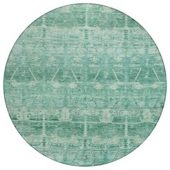 Machine Washable Indoor/Outdoor Chantille ACN2725 Teal 8' x 8' Round Rug
