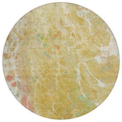 Machine Washable Indoor/Outdoor Chantille ACN2731 Gold 8' x 8' Round Rug