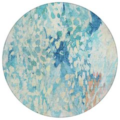 Machine Washable Indoor/Outdoor Chantille ACN2736 Teal 8' x 8' Round Rug