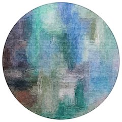 Machine Washable Indoor/Outdoor Chantille ACN2738 Teal 8' x 8' Round Rug