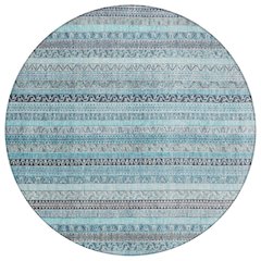 Machine Washable Indoor/Outdoor Chantille ACN2742 Teal 8' x 8' Round Rug
