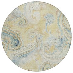 Machine Washable Indoor/Outdoor Chantille ACN2747 Gold 8' x 8' Round Rug