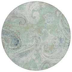 Machine Washable Indoor/Outdoor Chantille ACN2748 Teal 8' x 8' Round Rug
