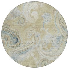 Machine Washable Indoor/Outdoor Chantille ACN2748 Gold 8' x 8' Round Rug