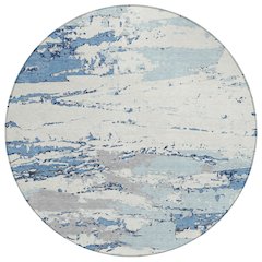 Machine Washable Indoor/Outdoor Chantille ACN2757 Blue 8' x 8' Round Rug