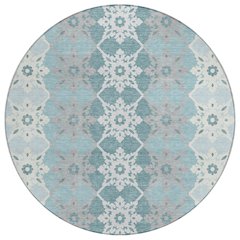 Machine Washable Indoor/Outdoor Chantille ACN2759 Teal 8' x 8' Round Rug