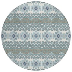 Machine Washable Indoor/Outdoor Chantille ACN2760 Teal 8' x 8' Round Rug