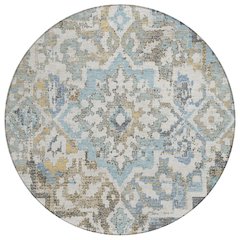 Machine Washable Indoor/Outdoor Chantille ACN2765 Teal 8' x 8' Round Rug