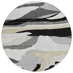 Machine Washable Indoor/Outdoor Chantille ACN2777 Black 8' x 8' Round Rug