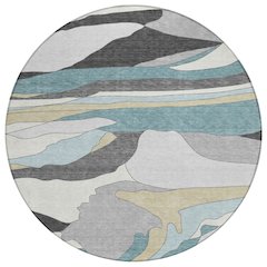 Machine Washable Indoor/Outdoor Chantille ACN2777 Teal 8' x 8' Round Rug