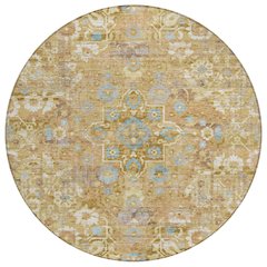 Machine Washable Indoor/Outdoor Chantille ACN2782 Gold 8' x 8' Round Rug