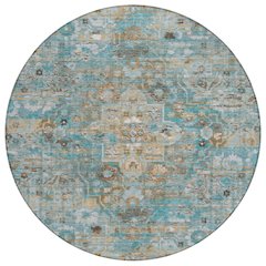 Machine Washable Indoor/Outdoor Chantille ACN2782 Teal 8' x 8' Round Rug