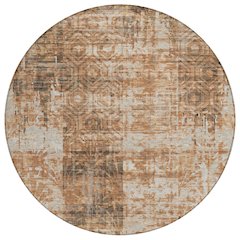 Machine Washable Indoor/Outdoor Chantille ACN2785 Orange 8' x 8' Round Rug