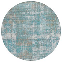 Machine Washable Indoor/Outdoor Chantille ACN2785 Teal 8' x 8' Round Rug