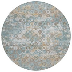 Machine Washable Indoor/Outdoor Chantille ACN2786 Teal 8' x 8' Round Rug