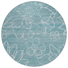 Machine Washable Indoor/Outdoor Chantille ACN2789 Teal 8' x 8' Round Rug