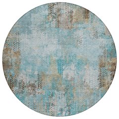 Machine Washable Indoor/Outdoor Chantille ACN2790 Teal 8' x 8' Round Rug