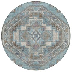 Machine Washable Indoor/Outdoor Chantille ACN2794 Teal 8' x 8' Round Rug