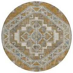 Machine Washable Indoor/Outdoor Chantille ACN2794 Gold 8' x 8' Round Rug