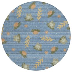 Machine Washable Indoor/Outdoor Chantille ACN2795 Blue 8' x 8' Round Rug