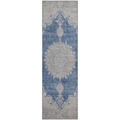 Premium Machine Washable Mayfield AMF1003 Navy 2'3" x 7'6" Runner Rug
