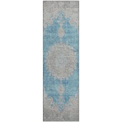 Premium Machine Washable Mayfield AMF1003 Teal 2'3" x 7'6" Runner Rug