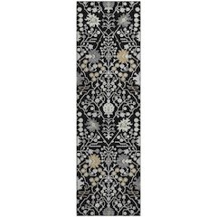 Premium Machine Washable Mayfield AMF1009 Black 2'3" x 7'6" Runner Rug