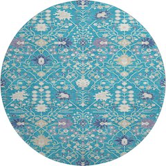 Premium Machine Washable Mayfield AMF1009 Teal 8' x 8' Round Rug
