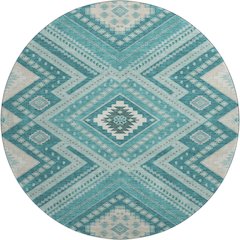 Premium Machine Washable Mayfield AMF1010 Teal 8' x 8' Round Rug