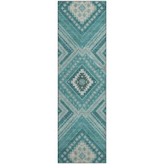 Premium Machine Washable Mayfield AMF1010 Teal 2'3" x 7'6" Runner Rug