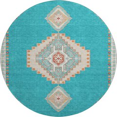 Premium Machine Washable Mayfield AMF1014 Teal 8' x 8' Round Rug