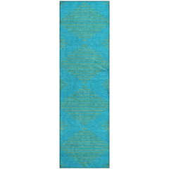 Premium Machine Washable Mayfield AMF1017 Aqua 2'3" x 7'6" Runner Rug